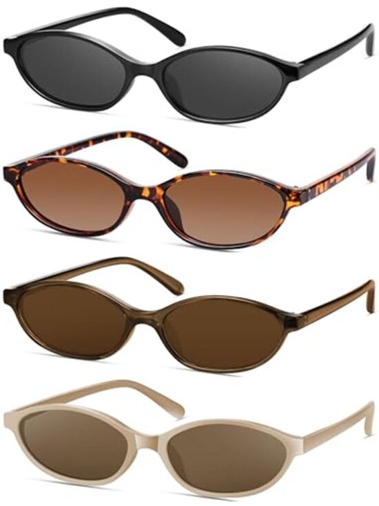 4 Pack Women\'s Retro Oval Cat Eye Sunglasses Y2k Designer Trendy Narrow Shades main image 4
